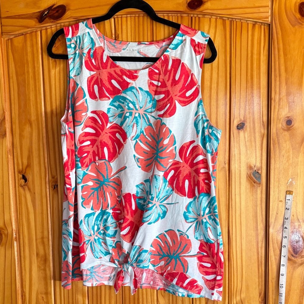 Kim Rogers Vibrant Red and Teal Tropical Tank Top